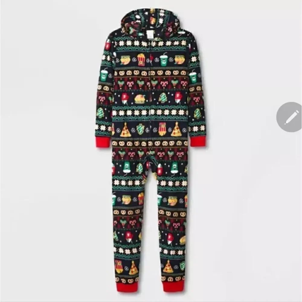 Nwt Cat & Jack Girls Boys Fleece Pajamas Christmas Fast Food Union Suit Sz S 6 7